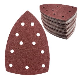 50 pcs Mouse Sander Pads, 11- Hole 40 Grits Mouse Sander Sandpaper Hook and Loop Sanding Pads 108x155 mm Triangle Multi Tool Sander Pads for Sanding and Polishing