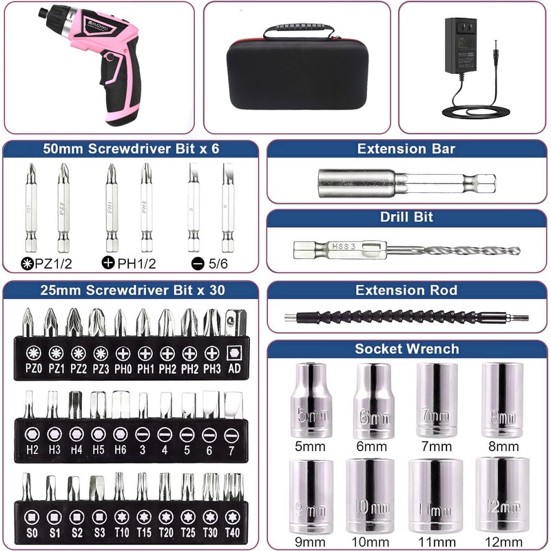 8V Cordless Screwdriver,6+1 Torque Max 10N·m Electric Power Screwdriver with