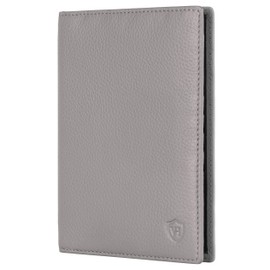 VON HEESEN Passport Holder Leather with RFID Protection for Men and Women, gray, Portrait