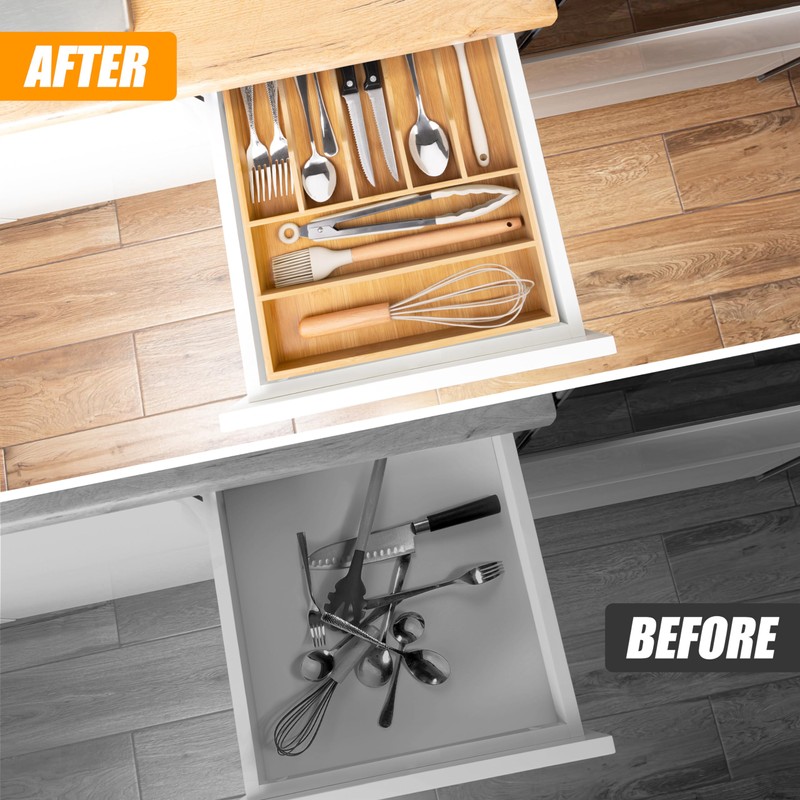 Bellsal Bamboo Silverware Drawer Organizer, Kitchen Utensil Drawer Organizers, 12"x15.7"