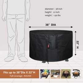 SheeChung Round Gas Fire Pit/Table Cover-Fit 34-38 inch Outdoor Firepit/Bowl,600D Heavy Duty Patio Cover Black,100% Weather Resistant&Waterproof for Backyard,Porch,Deck,Camping,Grill,38”Dia X 22”H