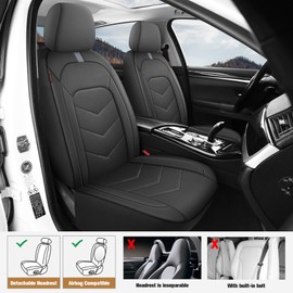 CAROMOP Luxury Faux Leather Seat Covers Full Set,Breathable Seat Covers for Cars,Universal Fits Most Cars, Vehicles,Sedans,Trucks & SUVs.Airbag Compatible (5-Seat Black/Grey)