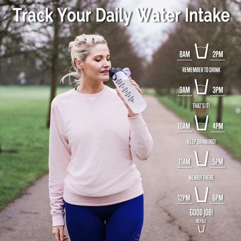 HYDRATEM8 - Active Motivational Sports Water Bottle with Time Markings,