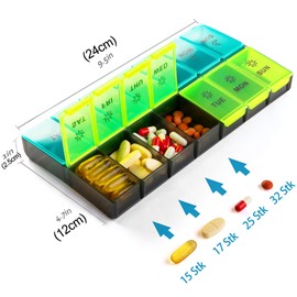 Pillendose 7 Tage morgens abends, Feuchtigkeitsfest Pillendose 7 Tage, XL Große Pillendose 14 Fächer Für Vitamine, Nahrungsergänzungsmittel und Medikamente