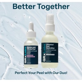 QRxLabs 70% Glycolic Acid Gel Peel & Neutralizer Set Professional grade skincare for acne, wrinkles, collagen boost 1 fl oz & 2 fl oz bottles