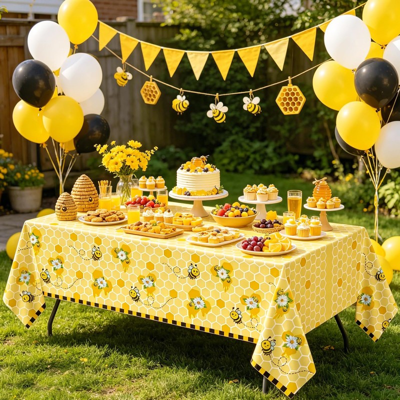 4 Pack Bee Tablecloth Happy Bee Day Table Cover Rectangle
