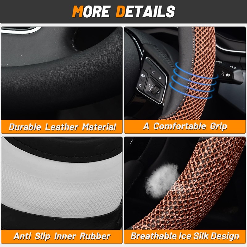KAFEEK Steering Wheel Cover, Universal 15 inch, Microfiber Leather Viscose,