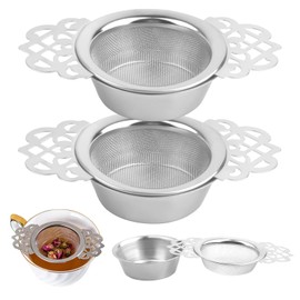 Pretwad Fine Mesh Tea Strainer with Bowl, 2 Pack Stainless Steel Loose Tea Infuser Strainers, 7cm Tea Filter with Double Wing Extension, Small Mesh Strainers for Loose Tea Juice Coffee Filter