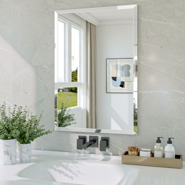 Frameless Bathroom Mirror, 18" x 26" Beveled Wall Mirror