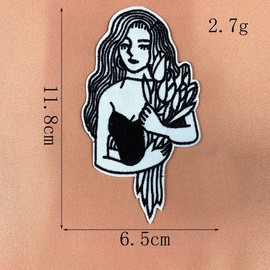 Undisclosed girl with flowers W2.5" X H4.7" Embroidered Iron On Patch 3720
