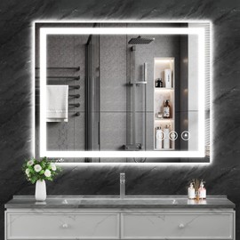 Koonmi 30x40 LED Bathroom Mirror, Backlit + Front Lit, LED Bathroom Mirror with Lights for Wall, 3 Colors, Anti-Fog, Dimmable Brightness, Memory Function, Tempered Glass