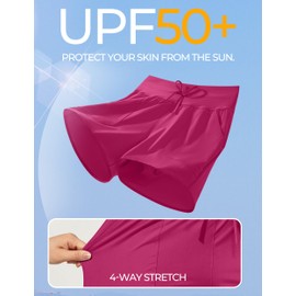 IUGA Womens 5" Swim Board Shorts Stretchy High Waisted Beach Shorts for Women Quick Dry UPF 50+ Swimsuit Bottoms with Liner Pink