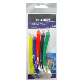 FLADEN Fishing Soft Bait - 5 Pack Assorted Colours Glow Gummi Mac Sandeels Range of Hook Size/Length - Quality Imitation Fake Bait - For all Predatory Fish (5 pack - Size 12/0 16 cm) [17-821-120]