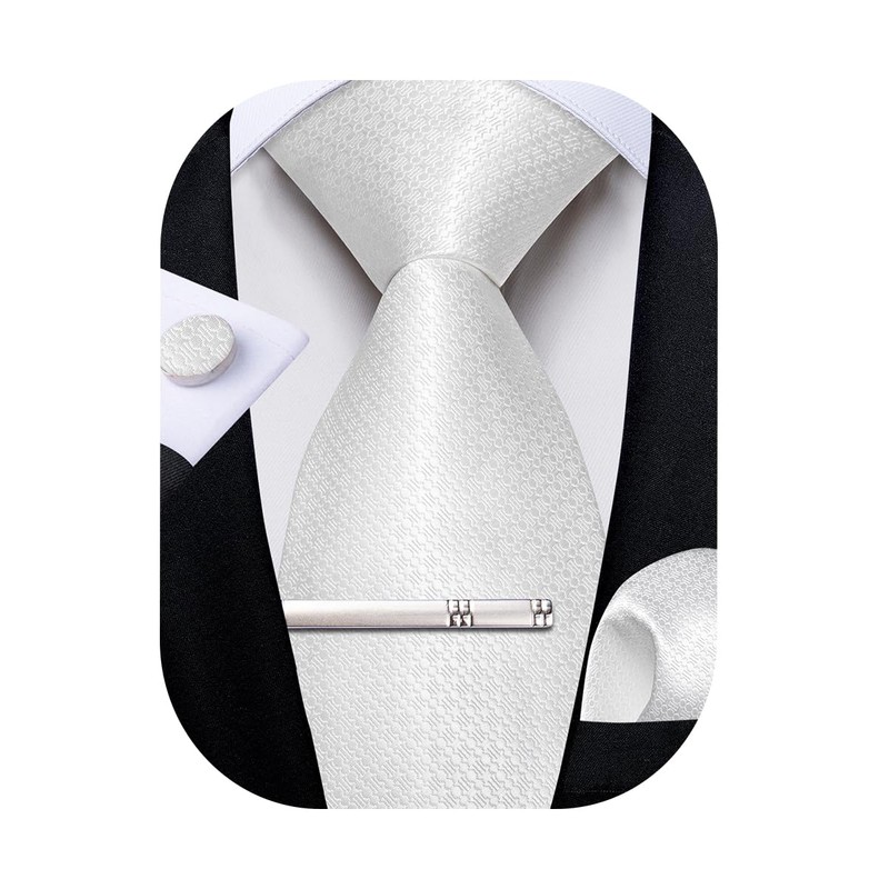 DiBanGu Silk Necktie Wedding Pocket Square Tie Pin Cufflinks Set