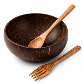 HANXIANG 3PCS Coconut Bowl and Wooden Spoon Set