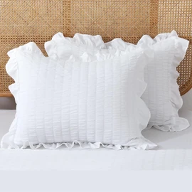 Hopeholic Pillowcases Set of 2, Pillow Cases 35x50, Cute, Ruffled Seersucker Fabric, Envelope Type, Soft to the Touch, Quick Drying Type, Peach Skin Treatment, For All Seasons, White Ruffles
