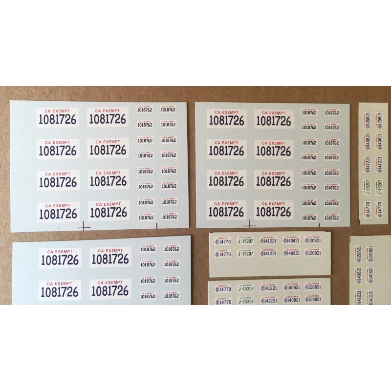 Unbranded 8 SHEETS 1/43 & 1/18 SCALE SILK SCREENED CA