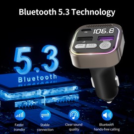 GizmoVine Bluetooth Car Adapter, FM Transmitter, PD 36W +QC3.0 18W Dual Fast Charge, Hands-Free Calling, Music Player Support 64G Drive with Light Switch