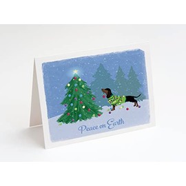 Dachshund Black and Tan Doxie | Dog Breed Peace on Earth Forest Christmas Cards | Pack of 6 | A2 Size Blank Note Cards and Envelopes