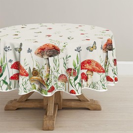Horaldaily Mushroom Round Tablecloth 70x70 Inch Round, Seasonal Vintage Washable Seasonal Table Cover for Party Picnic Dinner Decor
