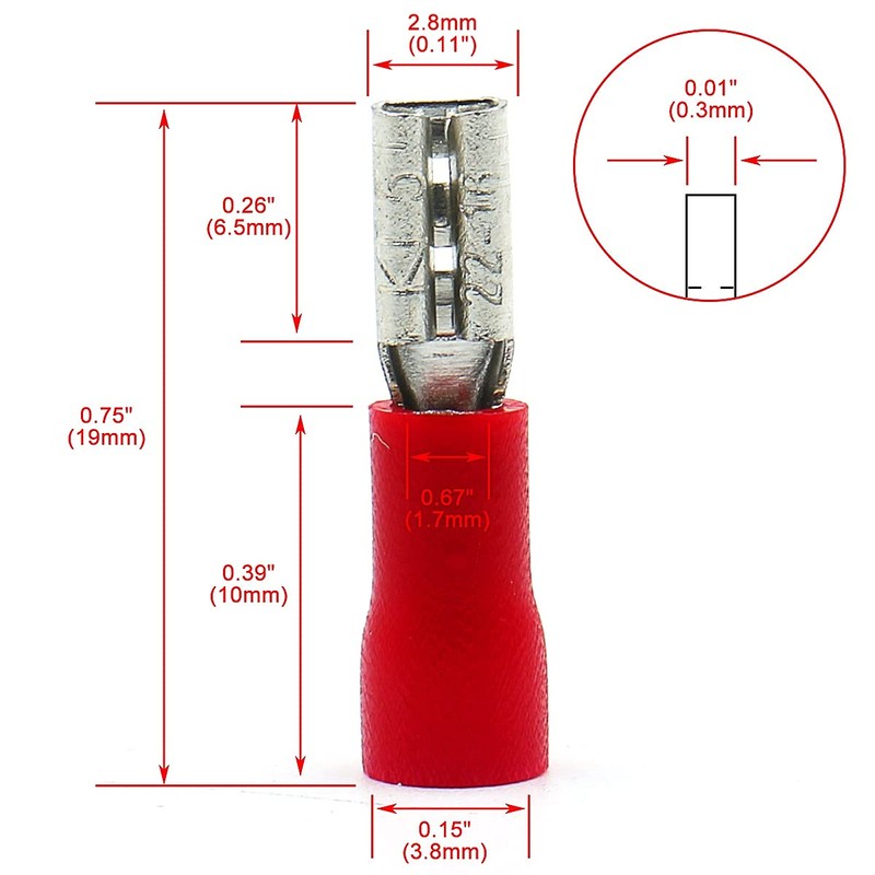 Baomain 0.11" Red Female Insulated Spade Wire Connector Electrical Crimp
