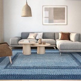 LUXLOOM Washable Area Rug 6x9 Rug for Living Room Modern Area Rug for Bedroom Decor Blue Rug Geometric Area Rugs Bordered Non Slip Throw Rugs Stain Resistant Carpet for Nursery Dining Room 6'x9' Blue