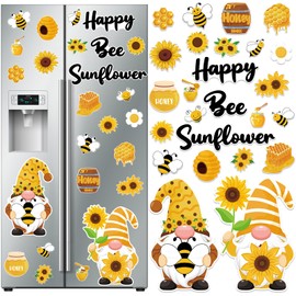 25Pcs Bee Gnome Refrigerator Door Magnets, Happy Bee Gnome Sunflower Magnetic Stickers Sunflower Gnome Refrigerator Magnets for Mailbox Garage Door Whiteboard Locker Home Office Decor