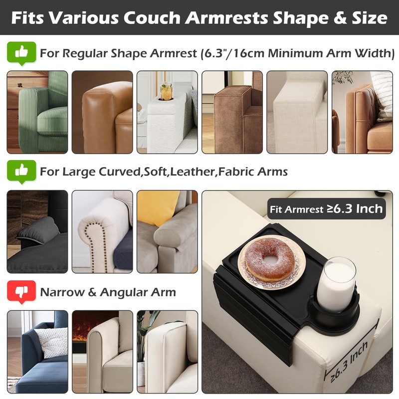 GHKINMAL Couch Cup Holder Tray, 3 in 1 Large Couch