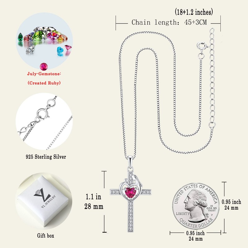 YL Mom Cross Necklace 925 Sterling Silver Mother Pendant Created