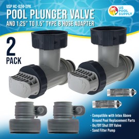 U.S. Pool Supply Pool Plunger Valve and 1.25" to 1.5" Type B Hose Adapter, Pack of 2 - Compatible with Intex Above Ground Pool Replacement Parts - On/Off Shut Off Valve, Sand Filter Pump