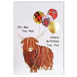 Embroidered Originals Och Aye The Moo Highland Cow Scottish Birthday Card