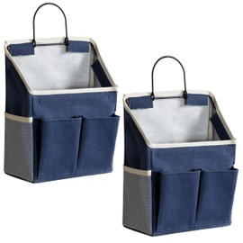 HZZTY BRNY 2pcs Wall Hanging Storage Bag, Small Door Closet Linen Fabric Pockets Organizer, Waterproof Multi Functional for Living Room Bedroom Bathroom Kitchen RV Camper with Hooks All Navy