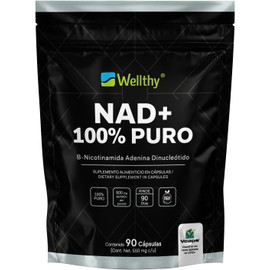 Wellthy Pure NAD+ 500mg 90 Cápsulas. B Nicotinamide Adenine Dinucleotide, 90 Porciones por Envase, 100% Puro, Vcaps Cápsulas Veganas, Bottle Free