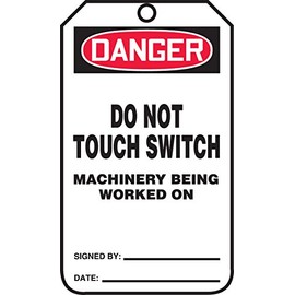 Accuform MDT173CTP PF-Cardstock Safety Tag, Legend "Danger DO NOT Touch Switch Machinery Being", 5.75" Length x 3.25" Width x 0.010" Thickness, Red/Black on White (Pack of 25)