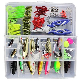 Kit de Señuelos de Pesca, Kit de Pesca 101PCS Señuelos de Pesca con Caja Duro Mezclado Cebos Suaves Cebos con Caja de Almacenamiento