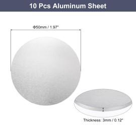 uxcell Aluminum Sheet, 10 Pcs 50mm Diameter x 3mm Thickness 1060 Aluminum Plate for Industrial, Silver Tone