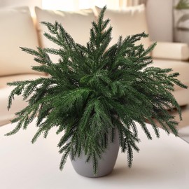 ZFProcess 10PCS Christmas Norfolk Pine Stems, Real Touch 19 Inch Artificial Norfolk Pine Branches, Fake Greenery Pine Picks for Vase DIY Holiday Winter Table Indoor Decor(Green)