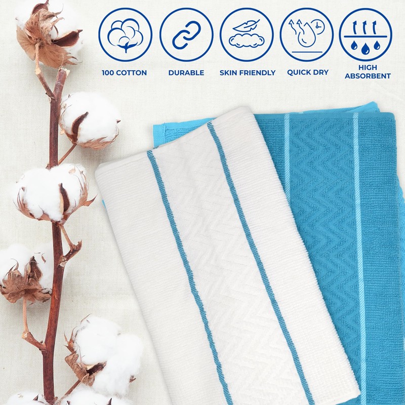 Towelogy Premium 100% Cotton Kitchen Towels - Super Absorbent &