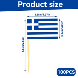 Pack of 100 Greece Flag Beach, Greek Decorative Artificial, Toothpick Wooden Decoration, Pick'Em Toothpicks, Individually Packed, Country Flags Stickers Bathroom, Skewers Finger Food Sea, Busy Flags