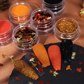 Thanksgiving Fall 3D Maple Leaf Nail Art Glitter Sequins, Mixed 4 Color Nail Glitter Powder Ginkgo Biloba Sequins Fall Nail Decals for for Women Nail Decorations Supplies DIY Manicure Accessories