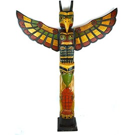 WorldBazzar Cracked Scratch and DENT Tall 3 Foot Tall Northwest Coast Style Wooden Eagle with Fish Totem Pole