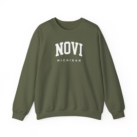 CUSTOMI Novi Michigan Adult Unisex Crewneck Sweatshirt, Military Green, L