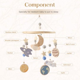 IEATFO Space Nursery Mobile - Crib Mobile for Babies - Wooden Baby Mobile -Solar System Crib Mobile Astronaut Space Theme Nursery Bed Decoration,Gift for Newborn (Blue Space)