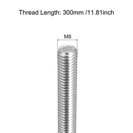 sourcing map Fully Threaded Rod M8 x 300mm 1.25mm Thread Pitch 304 Stainless Steel Right Hand Threaded Rods Bar Studs 6 Pack