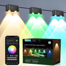 BrizLabs Smart Deck Lights, 6 Lamps RGBCW Smart Fence Lights Work with Alexa & Google Home, LED Patio Fence Light APP Control, IP65 Outdoor Deck Lighting Music Sync Fence Light for Patio Garden Yard