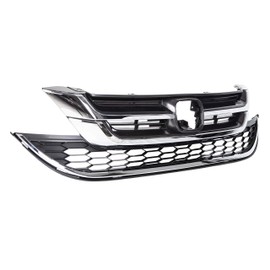 ECOTRIC Front Upper Bumper Hood Grill & Lower Mesh Chrome Grille Compatible with 2010-2011 Honda CRV CR-V