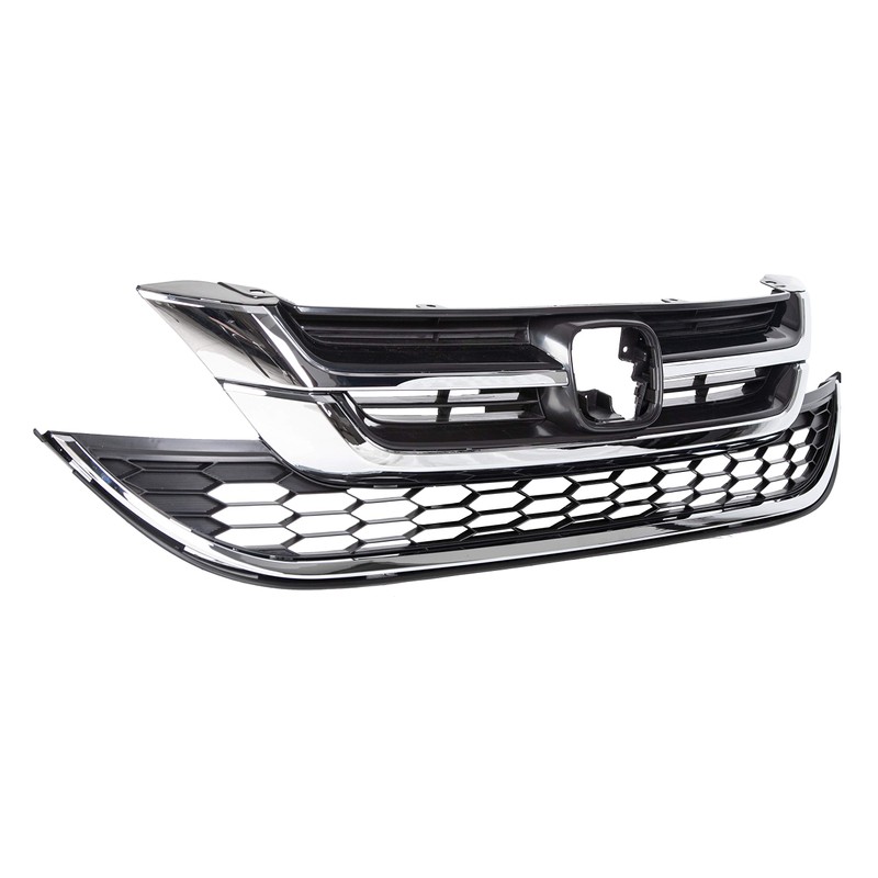 ECOTRIC Front Upper Bumper Hood Grill & Lower Mesh Chrome