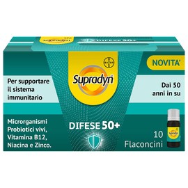 Supradyn Difese 50+ Multivitamin Supplement with Vitamin B12, Zinc, Vitamin B3 (Niacin) and Probiotics for the Immune Defenses of Adults 50+, 10 Caramel Flavor Vials