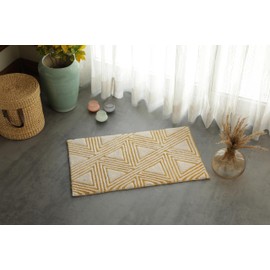 Organic Cotton Bathroom Rug, Luxury Non Slip Ultra Soft & Water Absorbent | Triangles Design Premium Bath Rug | Perfect for Tub & Shower, Toilet Floor Door Bath Mat (32"x20" Ivory & Yellow Ochre)