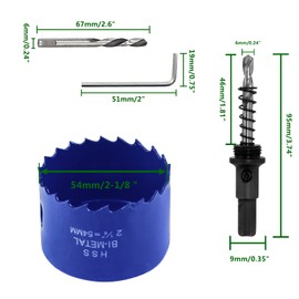 Luomorgo 2 1/8 inch 54mm Hole Saw, 1 1/4 inch Cutting Depth HSS Bi-Metal Hole Cutter with Hex Shank Drill Bit Adapter for Wood Cornhole Boards Plastic Drywall Fiberboard